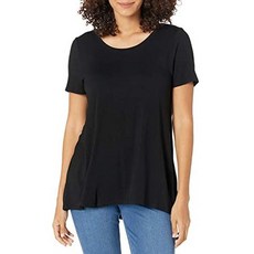 Amazon Essentials Womens Relaxed-Fit 반팔 스쿱 넥 스윙 티셔츠, Black_Large, Black