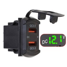 빠른 충전 3.0 듀얼 USB 자동차 충전기 소켓 방수 12V/24V 빠른 충전기, 녹색 전압