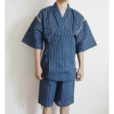 일본 전통 진베이 유카타 기모노 잠옷 여름 남자 남성 세트 하오리 상하의 남성용 줄무늬