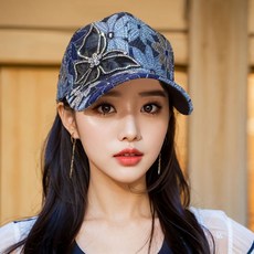 기타 여성 화려한 플라워 나비 큐빅 모자 메쉬캡 햇_WF8CD7D
