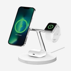 [정품] 벨킨 3in1 맥세이프 15W 무선 충전 스탠드 WIZ017kr 화이트 Belkin 3-in-1 MagSafe Wireless Charging Stand White, 1개