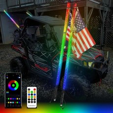 블루투스 원격 제어 나선형 LED 채찍 조명 안테나 ATV 폴라리스 RZR 4FT 5050RGB 2 개, 01 CHINA_01 2PCS 4FT