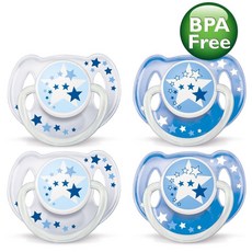 필립스 아벤트 bpa free 0 6개월 야간 신생아 젖꼭지 4팩 파란색 투명, 보통, one color