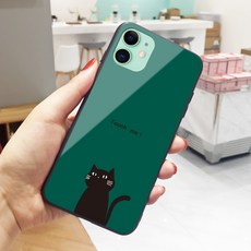 (관부가세포함) 아이폰케이스 Apple green small black cat xr simple phone shell protective cover iphone 11 x cute cartoon -605396733588, 11 녹색 바탕에 검은 고양이 터치one size