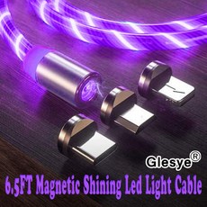 by Glesye 6.5 피트 3 1 자기 충전 케이블 LED 흐르는 빛나는 보라색 코드 불 사탕 이동 파티 스 트리머 흡수 USB 호환 Mirco 안드로이드 C 형 스마트 폰 및 iProduct 장치 마그네틱