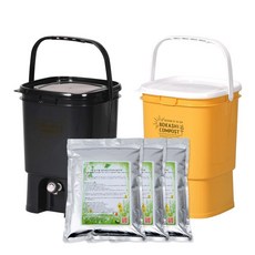 [가든팜] 키친 콤포스터 20리터 2개 + EM 음식물발효촉진제 3개 스타터 세트 - 가정용 음식물 쓰레기 퇴비 만들기