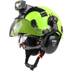 GREEN DEVIL 안전모 안전 헬멧 충전식 헤드램프 조명 및 바이저 귀마개 통기성 작업 안전모 ANSI Z89.1 Cascos De Construccion 산업 건설 임업용, 초록색, 1개