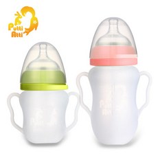 프띠아띠 손잡이형 실리콘 젖병 배앓이 방지, 핑크, 260ml(2단계 꼭지포함)