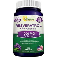 [해외] [aSquared Nutrition Resveratrol] 어스퀘어드 뉴티리션 레스베라스트롤 1000mg 180캡슐, 1, 1개