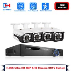 영어 설명서 4CH 5MP DVR NVR 보안 카메라 시스템 H.265 얼굴 검측 5.0MP AHD 탄두 카메라 실내외 CCTV 영상 감시 키트, 없다, 미국 플러그, 1개