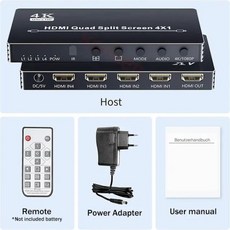 HDMI 쿼드 멀티 뷰어 심리스 스위처 4K 스크린 분할 비디오 멀티플렉서 4x1 1080P, 01 Black_03 with UK Plug, 1개