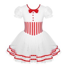 라틴 키즈 여자 서정적 인 댄스 의상 줄무늬 그림 아이스 스케이트 드레스 배턴 스냅 레오타드 착용, Red-18713033