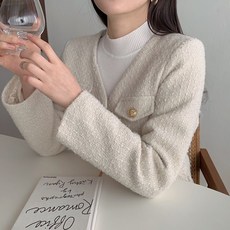 브이넥 누빔 트위드자켓