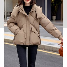 쁘띠꼬모 여성 심플한 후드집업 아가일 점퍼 경량 숏 패딩