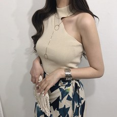 베이시코 / 언발란스 홀터 나시 니트 thj/언발란스나시/홀터넥/니트나시
