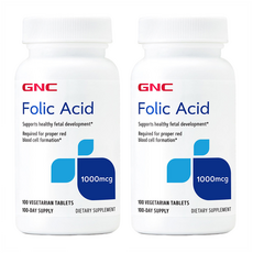 GNC 엽산 1000mcg 식물성 100정 X 2개, 2개(100정＋100정), 100개