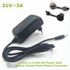 21V 2A 18650 리튬 배터리 충전기 18V 리튬 배터리 충전기 5.5mm x 2.1mm DC 전원 잭 소켓 암 패널 마운트 커넥터|충전기|, US, 1개, No female jack