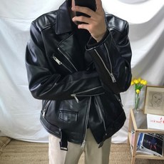 언커버 루즈핏 미니멀 가죽 라이더 자켓 (1color)