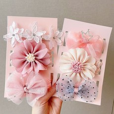 여아용 아기 머리띠 세트 여아 아기용 부드러운 공주 헤어 액세서리 선물 편안한 디자인 패션, 꽃+활 왕관 6종세트 고급 선물박스 스타일