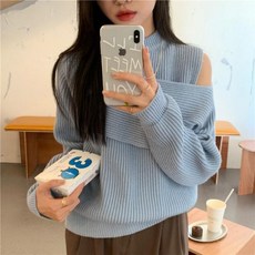 요즘힙한 모델한혜진 오프숄더 유니크 디자인 여성니트 여자니트 완소템 오피스룩