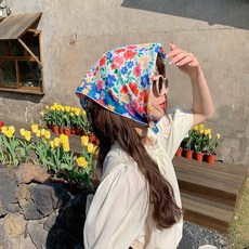 포마운트 꽃 패턴 두건스카프