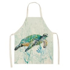 바다 동물 거북이 프린트 패턴 민소매 앞치마 집 청소 턱받이 주, 1개, B.68x55cm