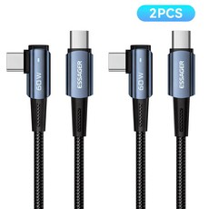 Essager PD 60W C to C타입 엘보 90도 L자형 고속충전 케이블 2개입, 블루, 2개, 2m