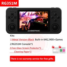 RG280V 350P RG351P ANBERNIC 레트로 게임 RG350M 리눅스 시스템 PC 쉘 PS1 플레이어 휴대용 포켓 핸드 헬, [03] RG351M 64G Black