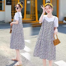 여성복 (M-2XL) 여름 원피스 빅 사이즈 임신복 반팔 잔꽃