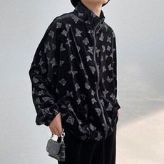 미니멀룩 버터플라이 패턴 벨벳 집업 후리스
