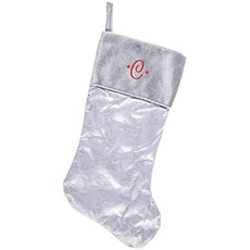 MonoGupmed 크리스마스 주식 실버 플래시 눈송이 빨간색 스크립트 수 놓은 초기 C (Initial C Silver With Red Script Embroidery), 본상품