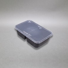 엠엔피 사출사각 용기 2칸 블랙 650ml, 50세트, 1개