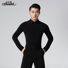 Doubl 남성용 볼룸 전문 댄스 상의 셔츠 화이트 버튼 표준 소셜 라틴 왈츠 의류 연습 긴팔 착용