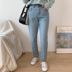 여자 2XL 마더핏 일자 9부 심플 기본 솔리드 청 바지