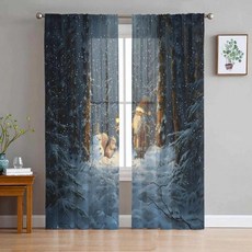 트리 숲 눈사람 다람쥐 창 처리 얇은 명주 그물 모던 커튼 주방 거실 장식, [14] W135 x H274cm x2, 4. W135 x H274cm x2