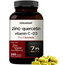 Naturebell 비타민 C 및 D3가 함유된 아연 케르세틴 240캡슐 | 케르세틴 1 000mg 4 in 1 50mg 250mg D3 5 000 IU - ZincVant, 240정, 1개