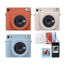인스탁스 스퀘어 SQ1 즉석카메라+전용가방+선물SET, 초코 화이트+선물SET, 가죽케이스[오렌지], 1개