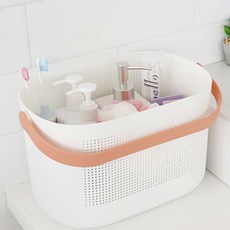 키알리 헬스장 수영장 손잡이 물빠지는 목욕바구니 샤워바구니 24x16.5 (화이트/그레이/핑크), 핑크