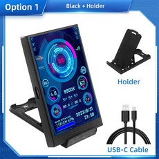 컴퓨터 CPU GPU RAM HDD 디스플레이용 IPS C타입 보조 화면 320x480 USB LCD 모니터 AIDA64 Windows 10 11, 04 Black, 1개