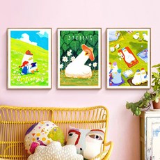luxiaohua 한국 일러스트 귀여운 작은 오리 북유럽 방 교수형 그림 침실 만화 장식 포스터 인쇄 코어, 04, 40cm * 60cm