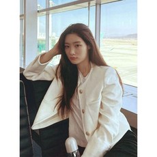온앤온 봄 가을 트위드 자켓 노카라 라운드 3SJ251