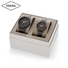 FOSSIL 시계 패션 커플 중성 블랙 큐빅 스틸 밴드 남녀 손목시계