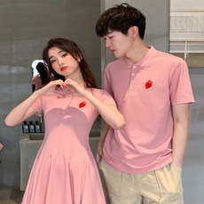 dw 커플티 커플룩 남자 반팔티 원피스 신혼여행커플룩