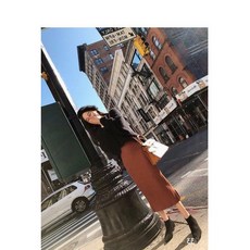 반하나 여성 데일리 무지 벌룬 소매 브이넥 니트 상의 롱 스커트 투피스 세트
