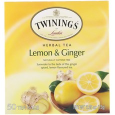 트와이닝 Twinings 허브 티 레몬 및 진저 카페인 무 함유 티백 50 개입 75g (2.65oz), 1개