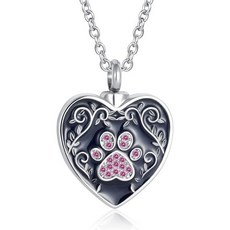 애견 고양이 화장 보석 유골함 목걸이 보관함 기념 동물 스테인리스 스틸 펜던트 남아용, Pink Paw Print, 1개