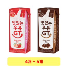 남양 맛있는 우유 GT 멸균우유 딸기 + 초코, 4개, 180ml