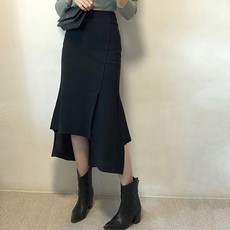 국내생산 여신라인 머메이드 언발 절개 트임 롱스커트 2컬러 더뮤즈