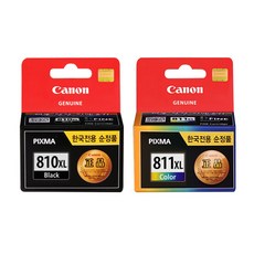 캐논 정품대용량잉크 PG810XL검정 CL811XL컬러 2색 세트 MP237 MP245 MP258 MP268 MP276 MP287 MP486 MP497 MX328 MX338 MX416 MX426 iP2770 iP2772, 1개, 정품_PG810XL,CL811XL_2색세트