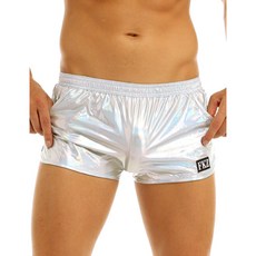 Yeahdor Men's Shiny Metallic Booty Shorts Hot Pants Low Rise Boxers Swim Trunks Lounge Bottoms Club